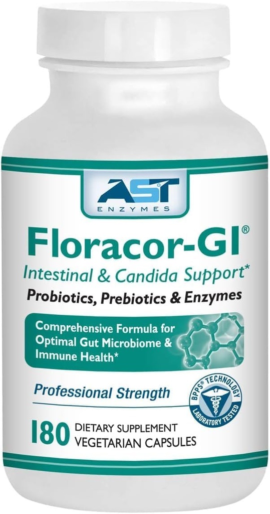 Floracor-GI Candida Cleanse, Probiotic and Enzyme Support Formula 180 Capsules