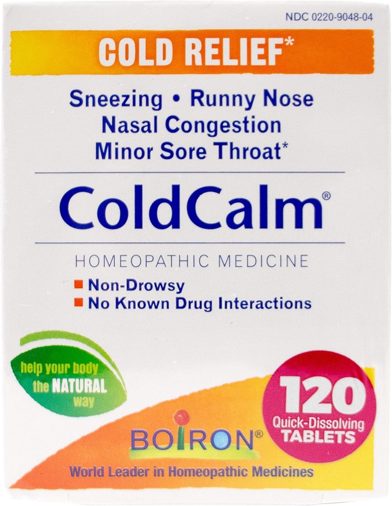 Boiron ColdCalm Tablets for Relief of Common Cold Symptoms Such as Sneezing, Runny Nose, Sore Throat, and Nasal Congestion - Non-Drowsy - 120 Count (2 Pack)