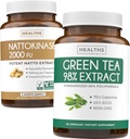 Nattokinase & Green Tea (1-Month Supply) Energy Boost Bundle - Nattokinase 2000 FU Powerful Naturally Fermented Soybeans (60 Caps) & Green Tea Extract 98% with EGCG (Non-GMO) Natural Metabolism Boost