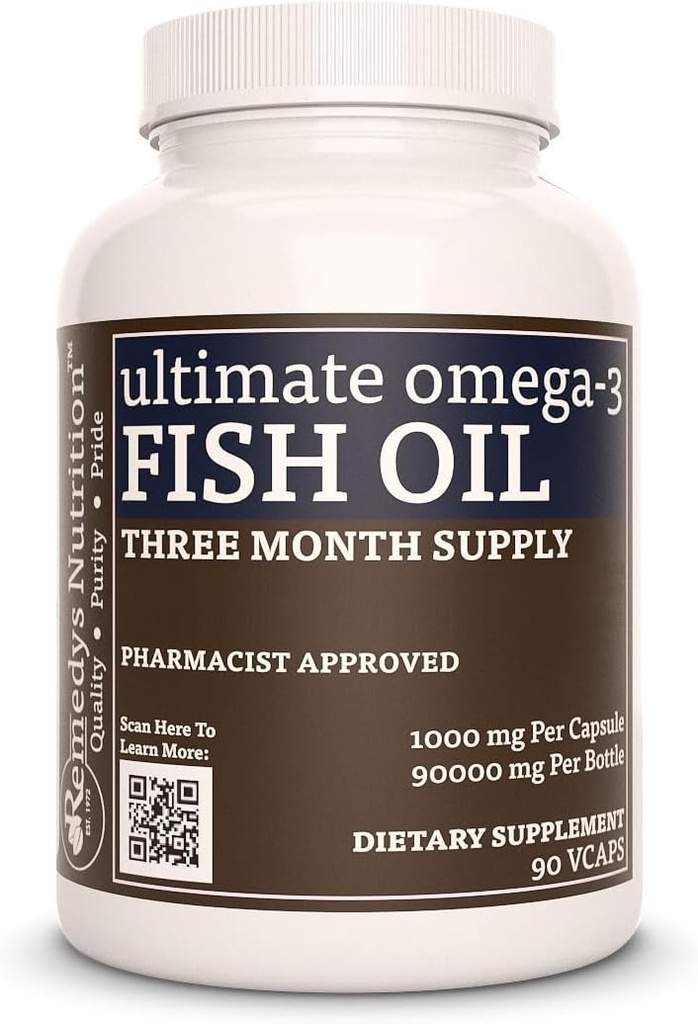 Remedy's nutrition Ultimate Omega-3 Fish Oil | 1,000 mg, 90 Softgels Dietary Supplement | 3 Month Supply | EPA, DHA, GLA, ALA, & LA Fatty Acids