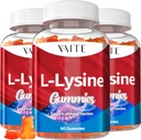 L-Lysine 1000mg Gummies - Supports Skin, Lip, Vegan, Gluten Free, 60 Chewable Lysine for Adults, Vitamins Tissue Health & Immune System, Amino Acid Vitamin Supplement & Complex Supplements (3 Pack)