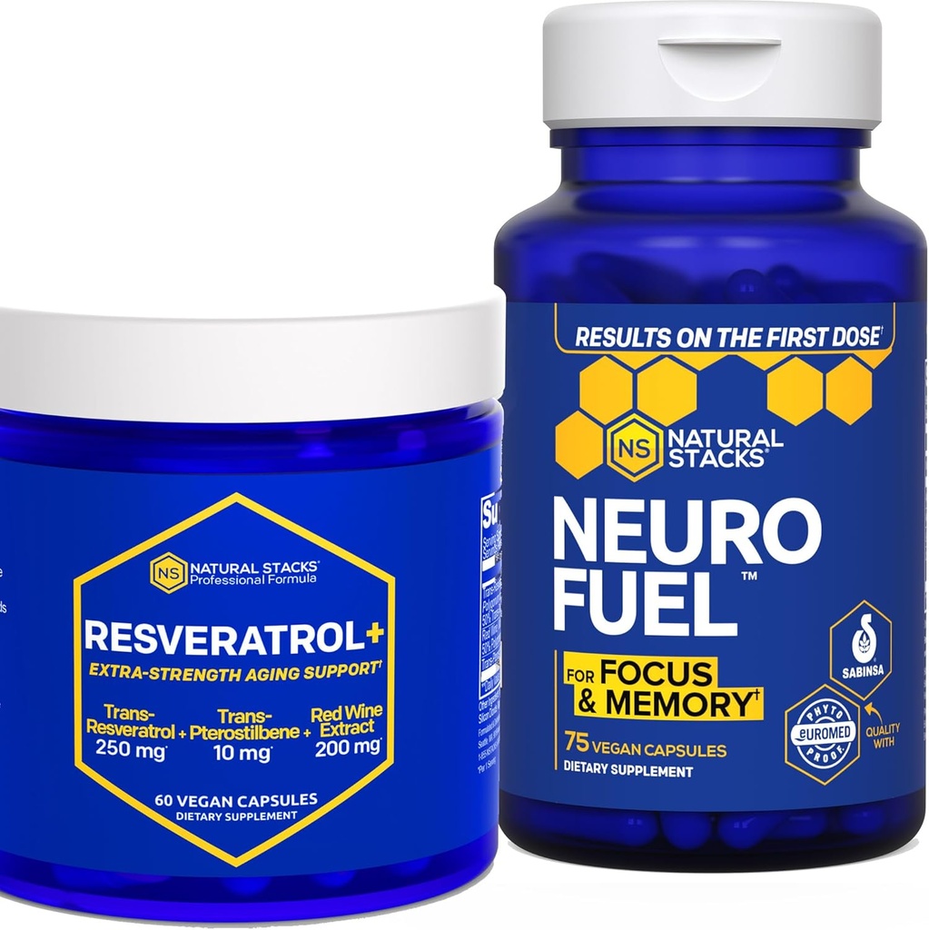 NATURAL STACKS NeuroFuel & Resveratrol+ Supplement Bundle - Supports Focus, Memory & Healthy Brain Aging* - 135 Capsules
