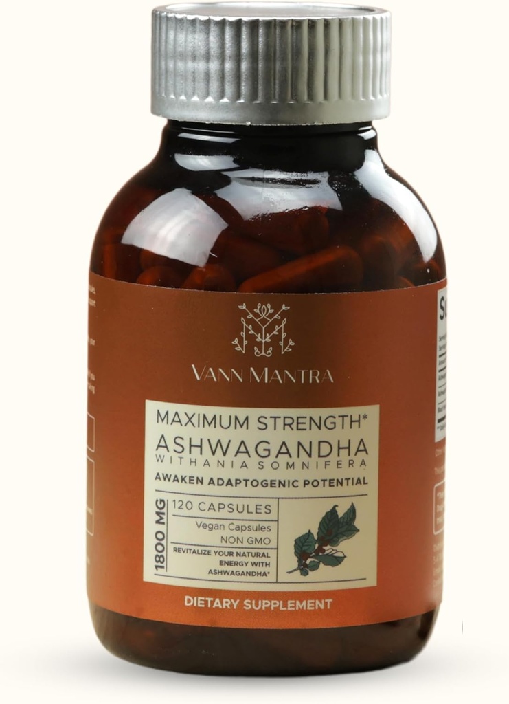 Ashwagandha Capsules, 120 Count, 1800mg Per Serving, Stress Relief & Immune Support Supplement, Peaceful & Balances Routine, Vegan Ayurvedic Supplement, Non GMO