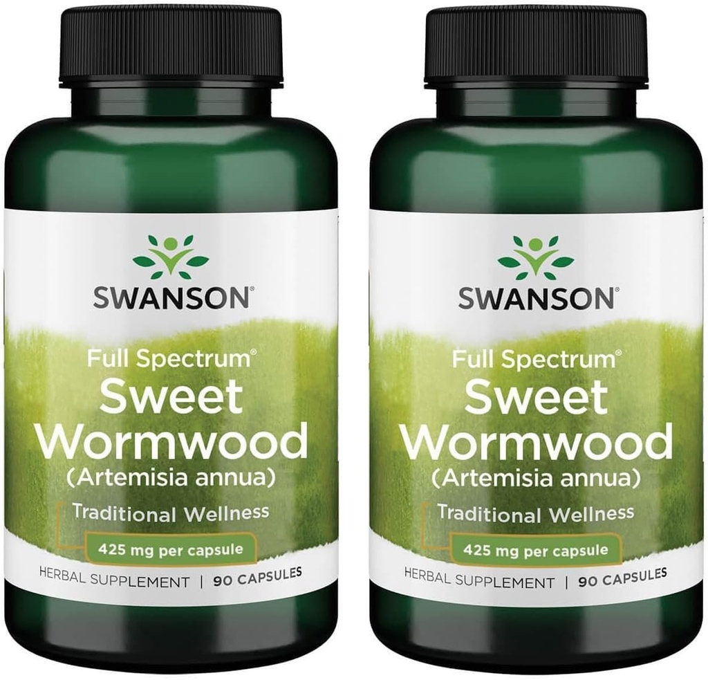 Swanson Sweet Wormwood - May Promote GI Gut Health, Microbial Balance & Digestive Health Support - Herbal Supplement with Artemisinin - (90 Capsules, 425mg Each) 2 Pack