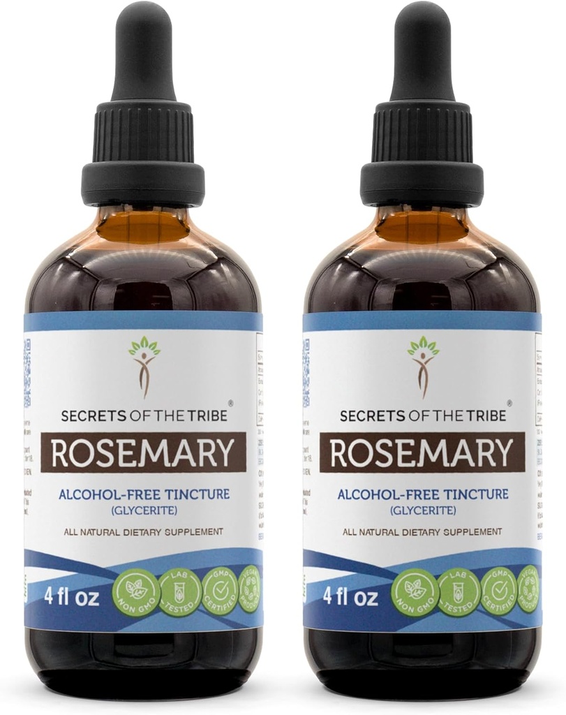 Secrets of the Tribe Rosemary Alcohol-Free Liquid Extract, Rosemary (Rosmarinus Officinalis) Dried Leaf Tincture Supplement (2x4 FL OZ)