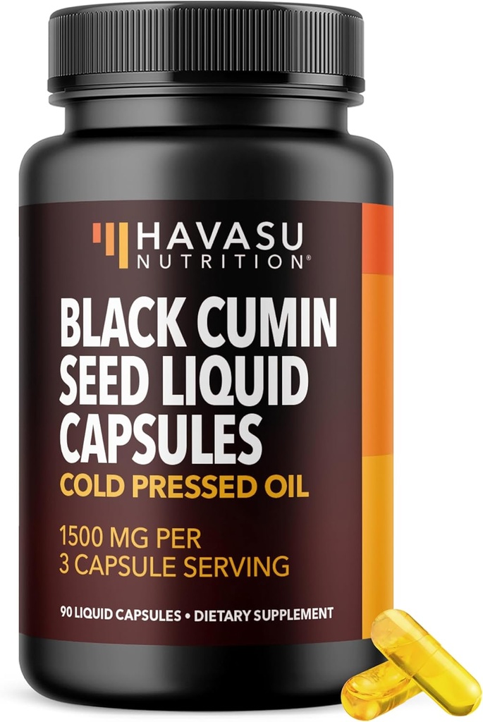 Cold Pressed Black Seed Oil Capsules - 1500mg Black Cumin Supplement for Immune Function, Digestive Support & Overall Health - Hair & Skin Superfood - Nigella Sativa - 1 Month Supply, Unflavored