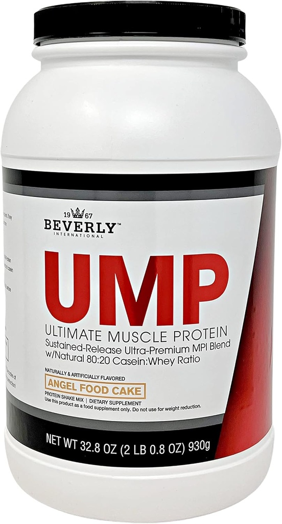 Beverly International UMP Protein Powder, Angel Food Cake. Unique Whey-Casein Ratio Builds Lean Muscle. Easy to Digest. No Bloat. (32.8 oz) 2lb .8 oz