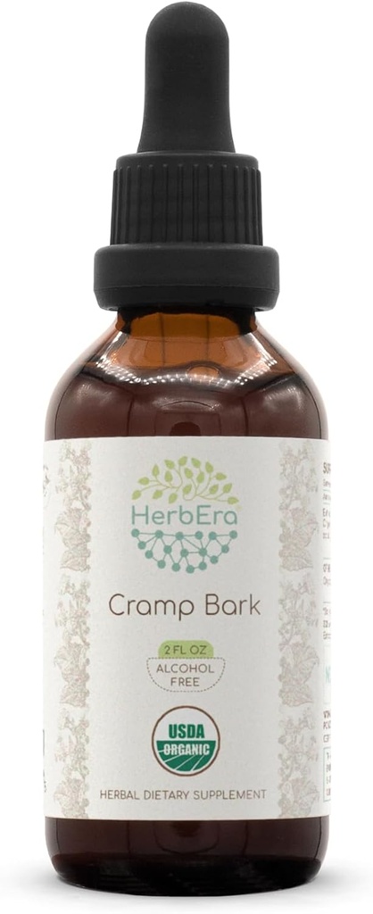 HerbEra Cramp Bark B60 USDA Organic Tincture | Alcohol-Free Extract, High-Potency Herbal Drops, Immune System Health | Certified Organic Cramp Bark (Viburnum Opulus) Dried Bark (2 fl oz)