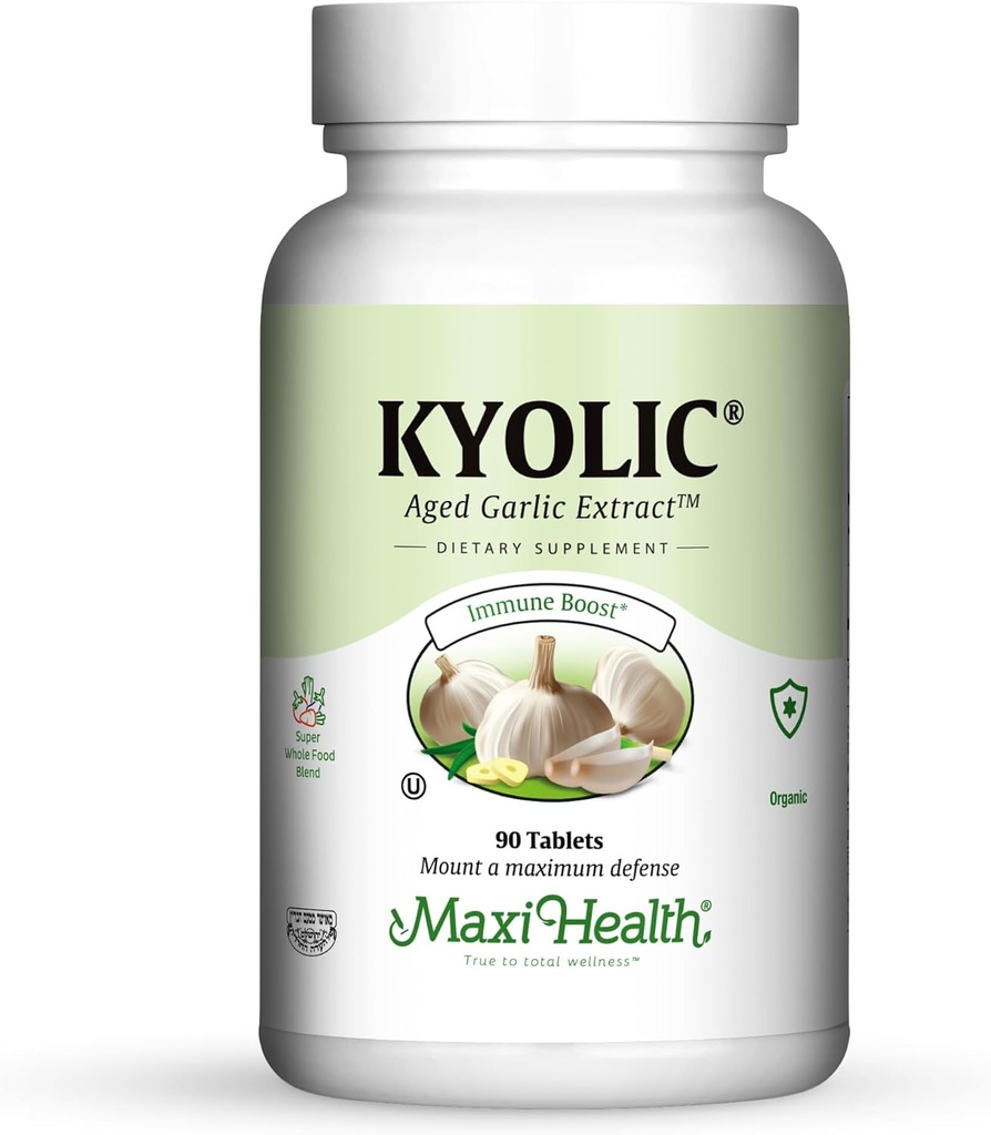 Maxi Health Kyolic Organic Garlic Supplement - Kosher Garlic Tablets with Kyolic Aged Garlic Extract for Immune Support - Vegetarian Garlic Pills (90 Count)