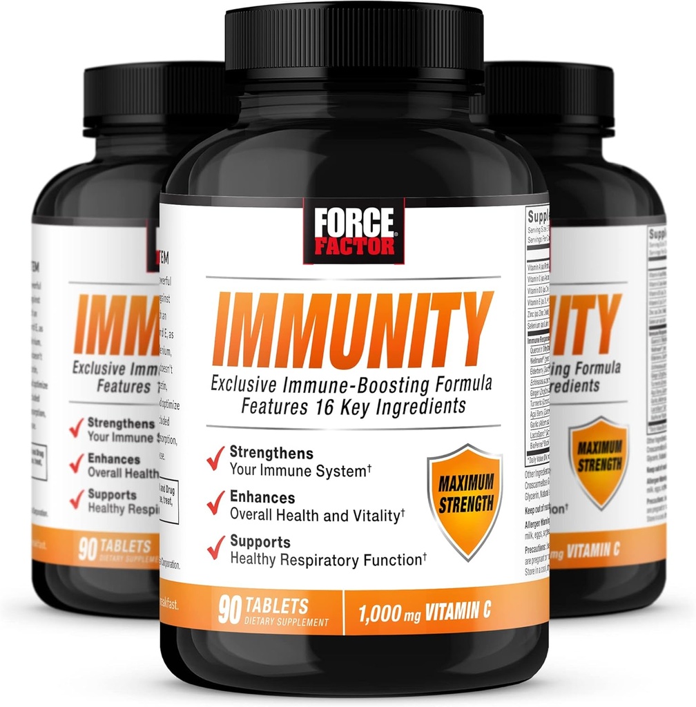 Force Factor Immunity, Immune Support Booster with Elderberry and 1000mg of Vitamin C, Plus Vitamin D, Zinc, Probiotics, Antioxidants, and Echinacea for Immune Health Defense, 90 Count (Pack of 3)