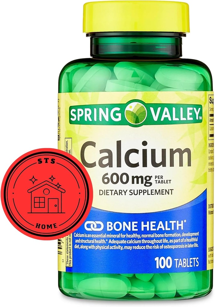 Spring Valley Calcium 600 mg, 100 Tablets | Calcium Supplement 600 mg | Calcium Supplement + STS Sticker.