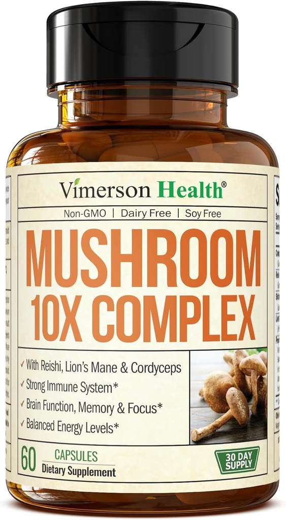 Potent Mushroom Complex with Turkey Tail, Lions Mane Extract, Shiitake Mushrooms, Reishi, Cordyceps, Maitake, Chaga & More – 10-in-1 Mushroom Supplement for Mental Clarity, Natural Energy & Focus