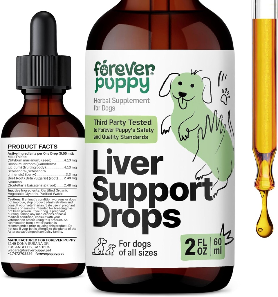 Forever Puppy Liver Support Drops for Dogs - Milk Thistle Supplement for Dogs - Liver Cleanse Detox Drops w/Liquid Silymarin Herb - Canine Supplements & Vitamins for All Breeds & Sizes - 2 oz