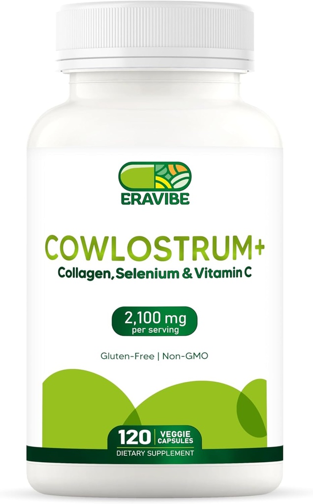 Colostrum Supplement 4 in 1, Collagen, Selenium & Vitamin C - 2100mg for Immune System & Skin Support - 120 Vegan Capsules, Gluten-Free
