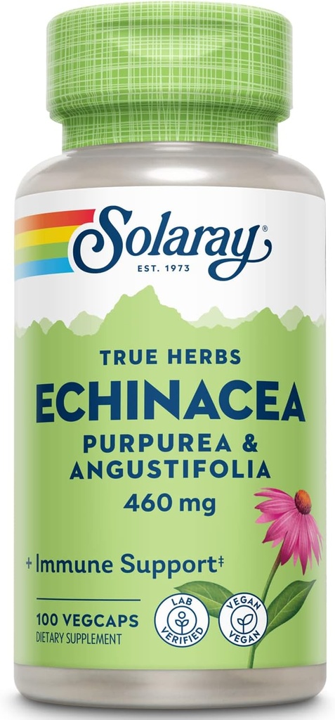 SOLARAY Echinacea Angustifolia & Purpurea Root, Veg Cap (Btl-Plastic) 460mg | 100ct