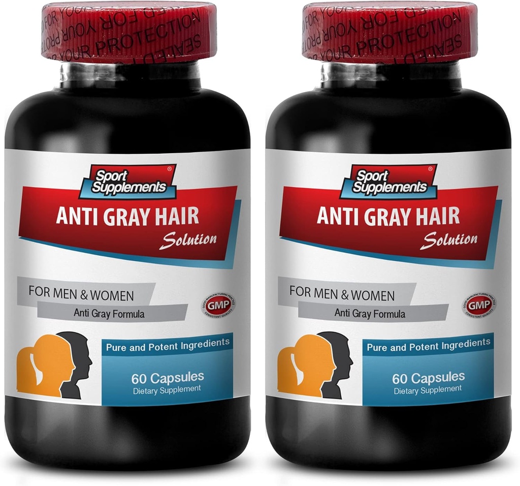 Restore Hair Color - Anti Gray Hair Natural Formula for Men and Women - Vitamin B6, PABA, Biotin, Anti Gray Hair Supplement, Gray Hair Pills, biotin Supplement, folic Acid, L-Tyrosine, 2 Bot 120 Caps