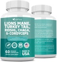 Lions Mane 3000mg Turkey Tail 3000mg Reishl 1000mg Chaga 1000mg Cordyceps Powder Extract Containing Maitaake Shiitake Black Fungus,Brain Supplement, Mineral Supplements, 60 Capsules