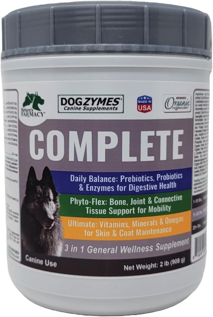 Dogzymes Complete - Probiotics, Prebiotics, Glucosamine, Chondroitin, MSM and Hyaluronic Acid, Complete Skin and Coat Care (2 Pound)