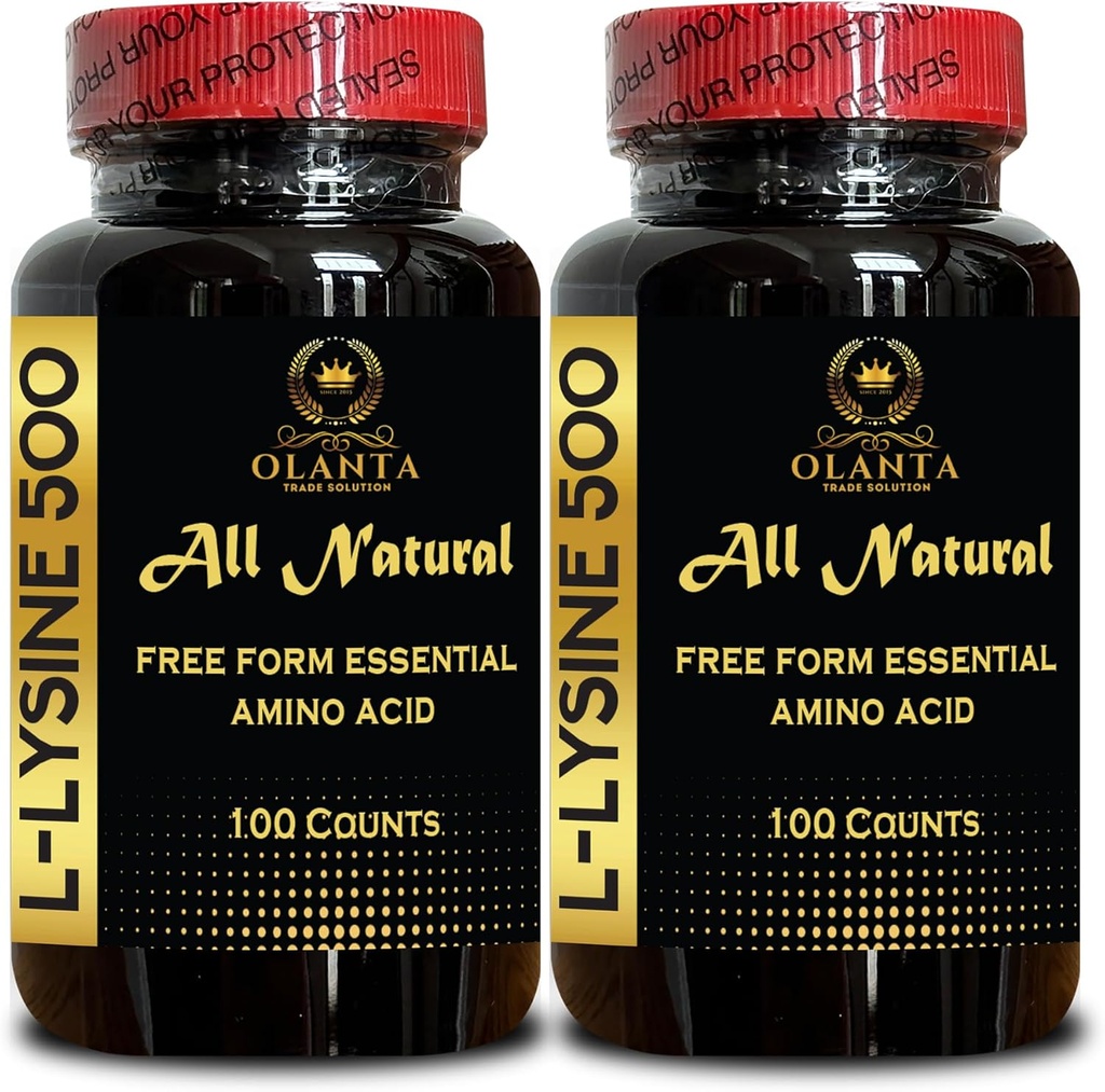 L-LYSINE 500 Amino Acid - Provides Balance to a High Intake of Arginine, Essential Amino Acid Supplement, Enhanced Absorption and Assimilation, Promotes Integrity of Skin and Lips - 2 Bottles
