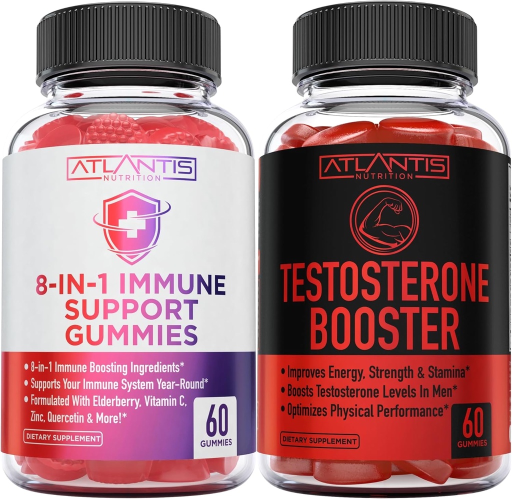 Atlantis Nutrition 8-in-1 Immune Support 60 Gummies + Testosterone Booster 2-Pack (120 Gummies)