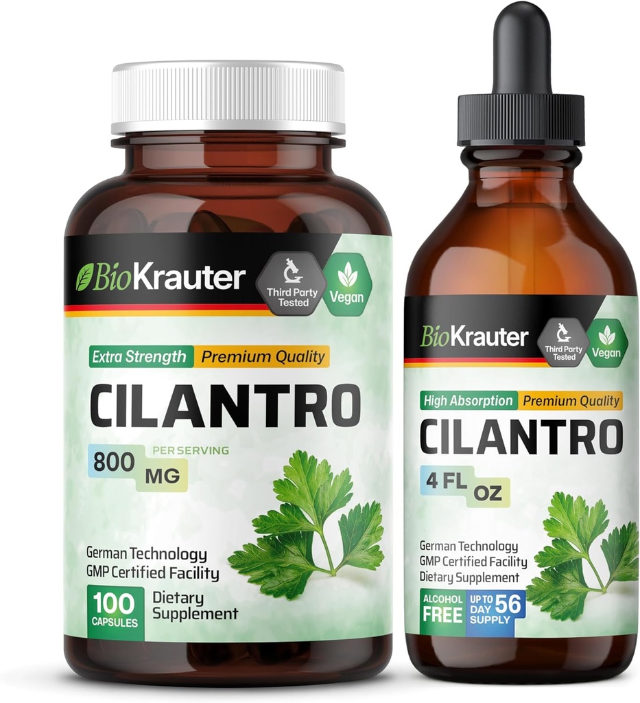 BIO KRAUTER Cilantro 100 Capsules & Cilantro Tincture 4 Fl. Oz.