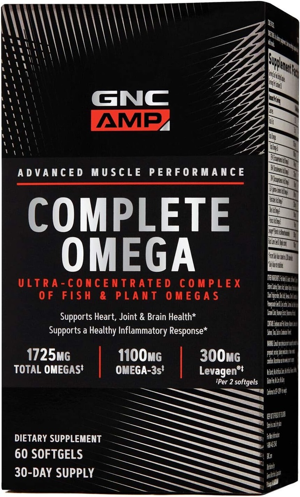GNC AMP Complete Omega, Supports Heart, Joint, Brain Health, 60 Count