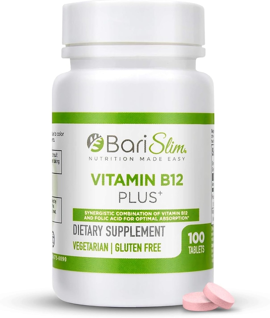BariSlim Vitamin B12 Plus Tablets - Bariatric Formulated for Post Weight Loss Surgery, Including Gastric Bypass & Gastric Sleeve - Supports Energy Levels & Overall Health | Cherry Flavor