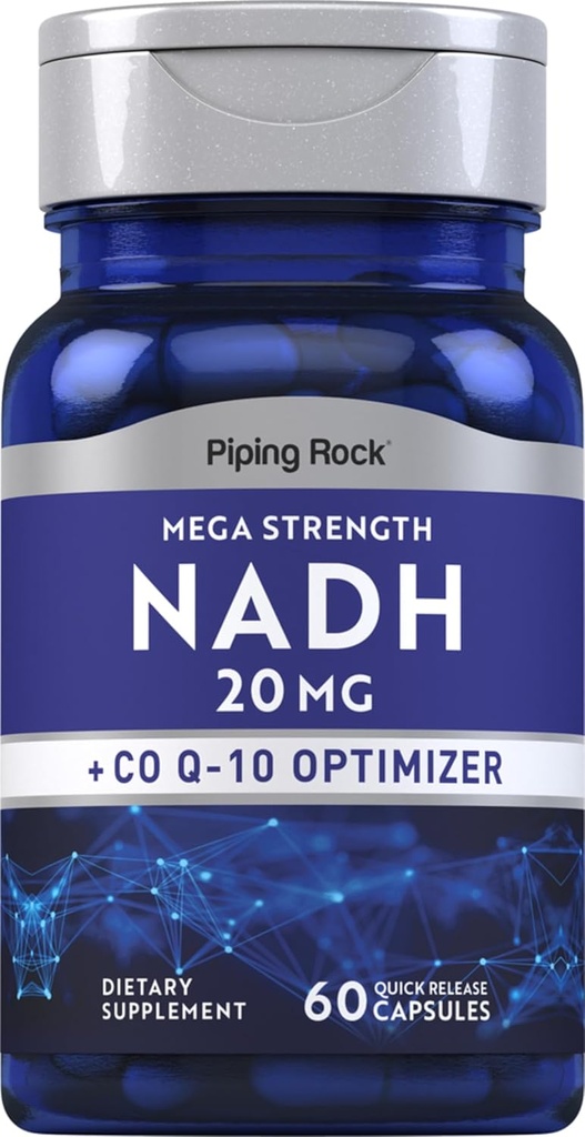 Piping Rock NADH Coq10 Supplement | 20 mg | 60 Capsules | Mega Strength Pills | Non-GMO, Gluten Free Formula
