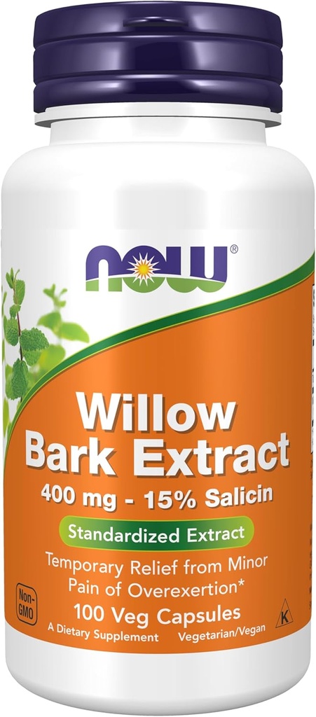 NOW Foods Supplements, White Willow Bark 400 mg with 15% Salicin, Standardized Extract, 100 Veg Capsules