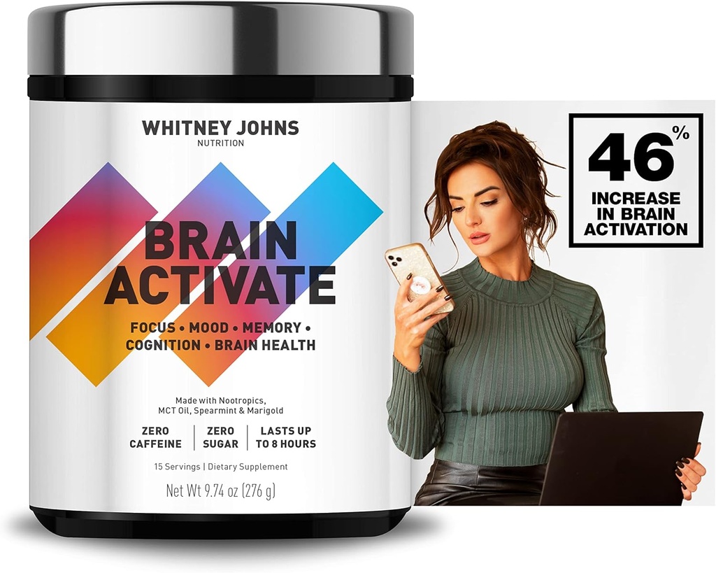 Whitney Johns - Brain Booster Supplement, Nootropic Focus, Brain Supplements for Memory & Focus, Reduce Brain Fog with Fast Acting Unique MCT C8 - Zero Sugar & Caffeine, 2 Tubs