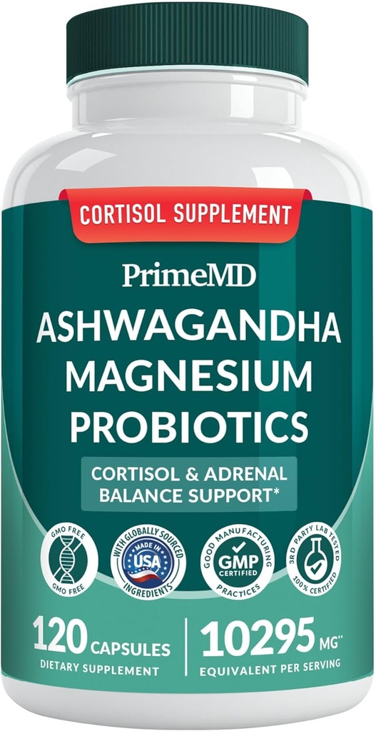 5-in-1 Cortisol Supplement for Women and Men with Ashwagandha for Calmness, Focus, and Adrenal Support Supplements with Shilajit Extract, Magnesium Glycinate, Probiotics (120 ct) (Pack of 1)