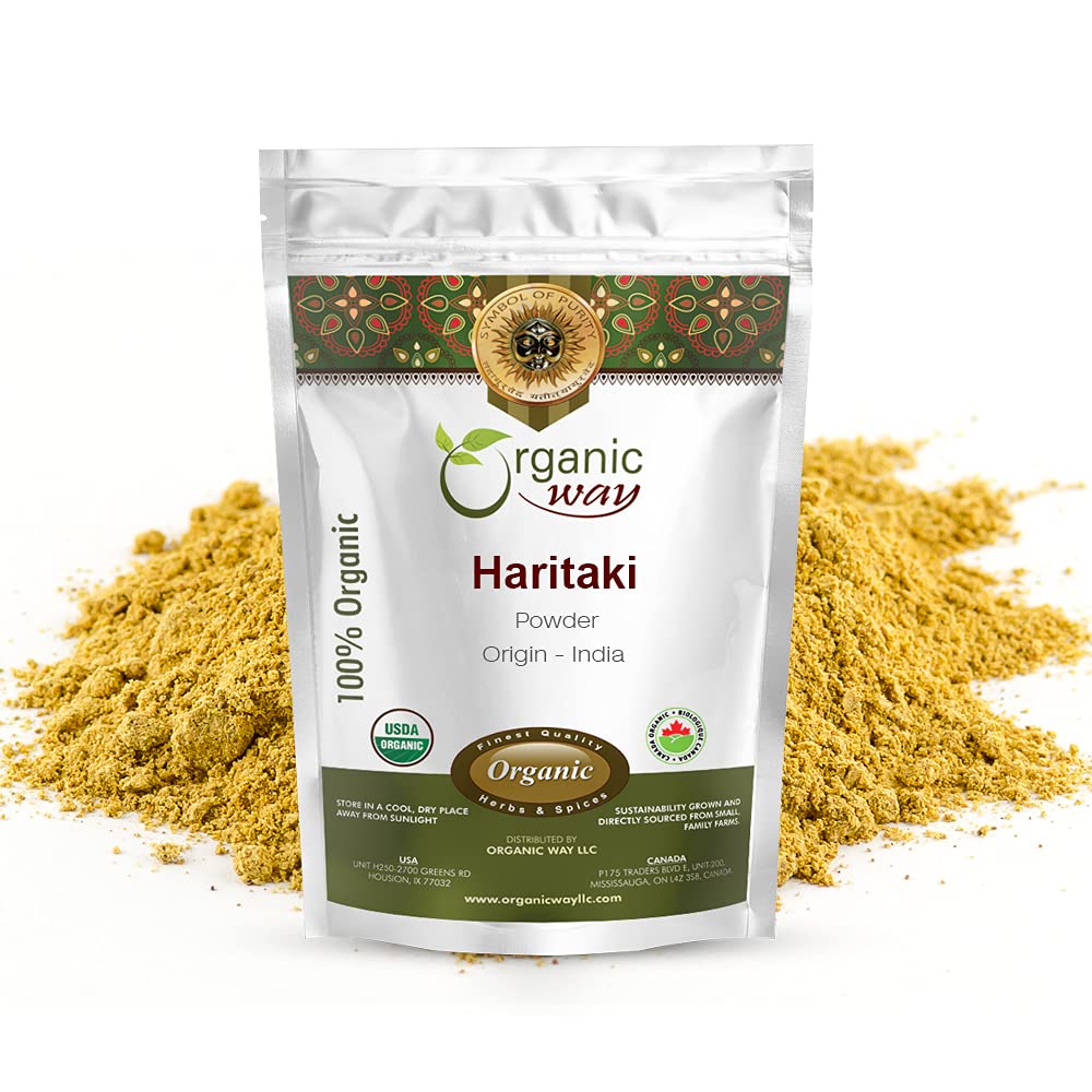 Organic Way Premium Quality Haritaki Powder (Terminalia Chebula) - Organic & Kosher Certified | Raw, Vegan, Non GMO & Gluten Free | USDA Certified | Origin - India (1LBS / 16Oz)
