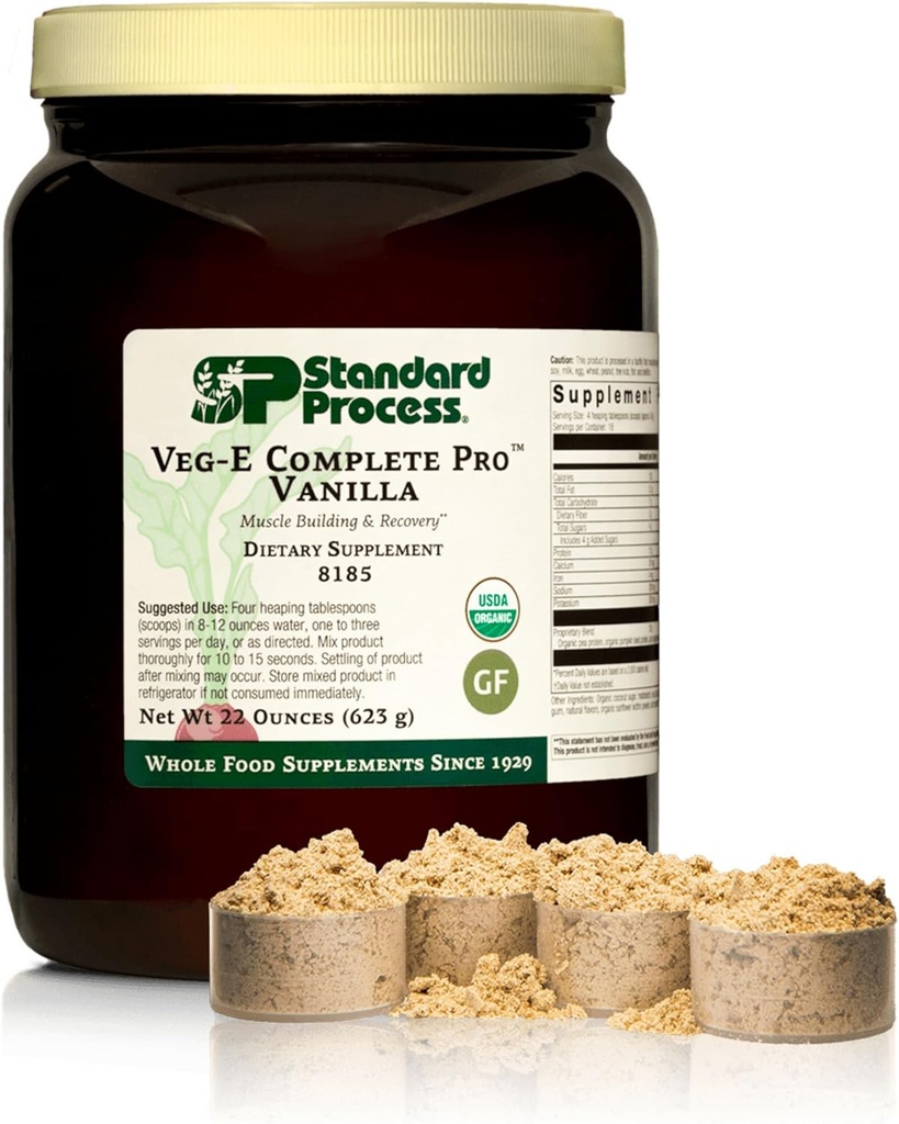 Standard Process Veg-E Complete Pro - Organic, Plant-Based Protein Powder for Muscle Building & Recovery - Supports Hair, Skin & Nails - Vegan & Gluten-Free - Vanilla, 18 Servings