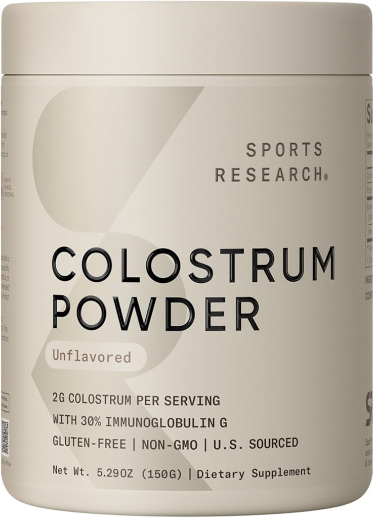Sports Research® Bovine Colostrum Powder – Easy to Mix, Single Ingredient Superfood – Immunity Support & Gut Health w/IgG Antibodies - U.S. Sourced · Non-GMO · Gluten Free - 75 Servings (Unflavored)