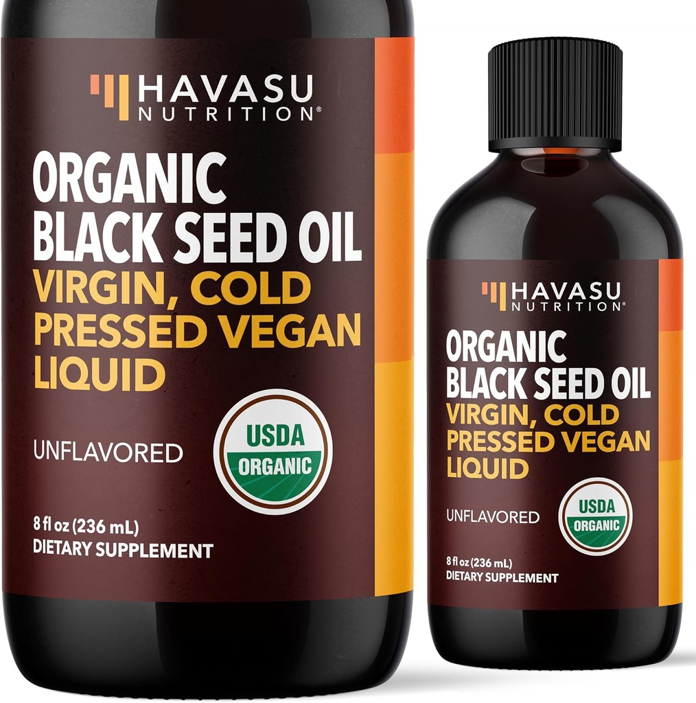 Organic Black Seed Oil Cold Pressed Liquid - Black Cumin Supplement for Immune System Function, Digestive Support, Hair Nourishment & Overall Health - 8 Fl Oz - Unflavored, Non-GMO, Vegan