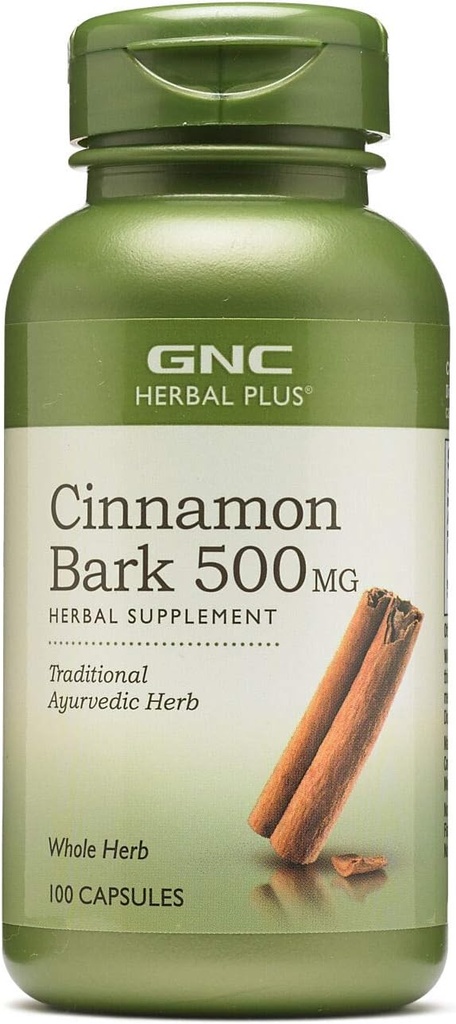 GNC Herbal Plus Cinnamon Bark 500mg Supplement, Traditional Ayurvedic Herb, 100 Servings