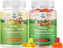 Bundle of Omega DHA Gummies for Kids - Fatty Acids Omega 3 6 9 - Vitamin C for Brain, Immunity & Vision and Vitamin D Gummies for Kids - 1000 IU Per Serving - Immune Support Muscle Teeth & Bone Health