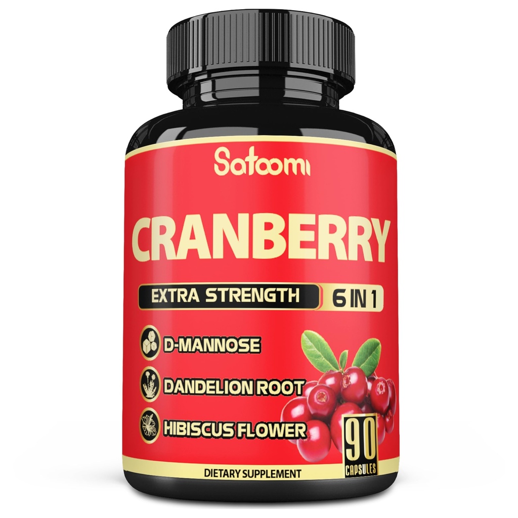 Satoomi 6in1 Cranberry Pills for Women - 3-Month Supply - 6 Herbal Ingredients Extract - 90 Veggie Capsules