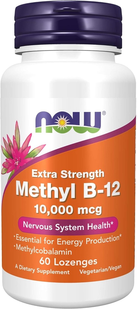 NOW Foods Supplements, Methyl B-12 (Methylcobalamin) 10,000 mcg, Nervous System Health*, 60 Lozenges