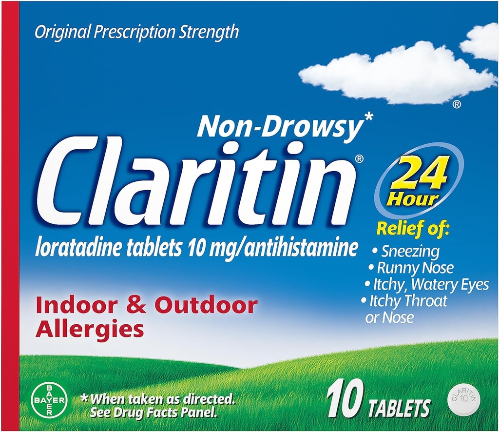 Claritin 24 HR Non Drowsy Allergy Medicine, Loratadine antihistamine tablets, 10 Ct