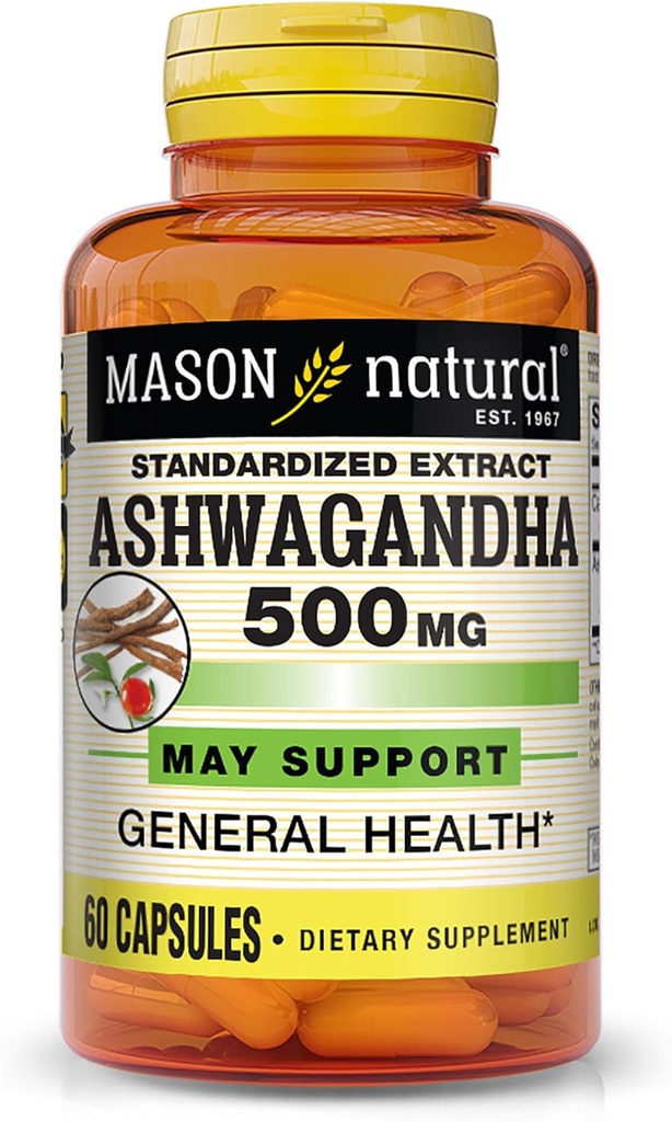 Mason Natural Ashwagandha 500 mg, Adaptogen for Stress & Energy Support, Herbal Supplement, 60 Day Supply