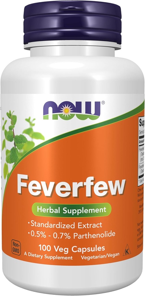 NOW Supplements, Feverfew with 0.5% - 0.7% Parthenolide, Herbal Supplement, 100 Veg Capsules (Pack of 1)