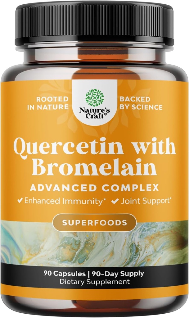 Pure Quercetin with Bromelain Supplement for Immune Aid - High Potent Quercetin 500mg Capsules with Bromelain for Immune Support & Breathing - Nutritional Respiratory Supplement - 90 Ct