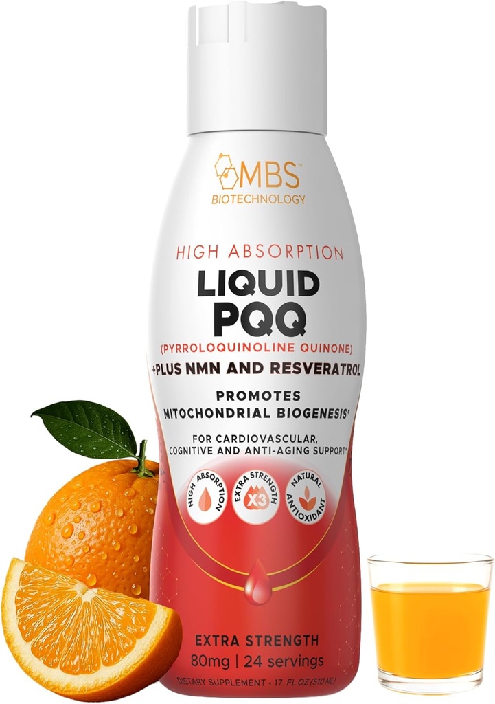 17oz 80mg Liquid PQQ Superior Highly Absorbable Pyrroloquinoline Quinone for Mitochondria Energy and Antioxidants. 24 Servings. Supports Heart Health and Cognitive Function.