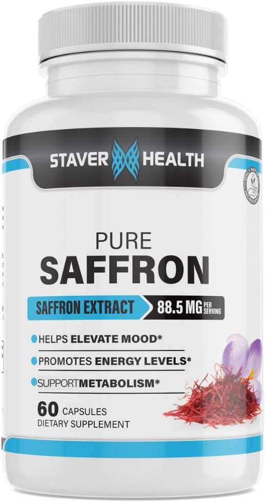 Pure Saffron Extract Capsules, 88.5 mg, 60 Veggie Capsules for Mood Enhancement, and Energy Support