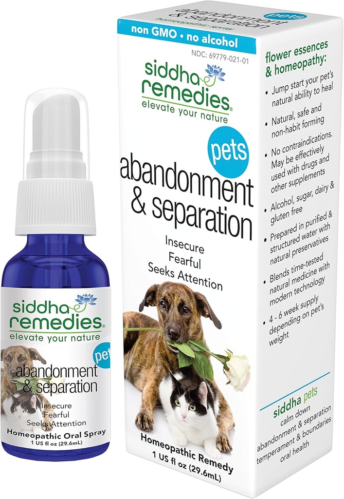 Siddha Remedies Abandonment & Separation for Pets | Natural Homeopathic Remedy for Dogs, Cats, and Animals | Naturally Helps Animals with Fears and Obsessive Behaviors | Supports Healthy Independence