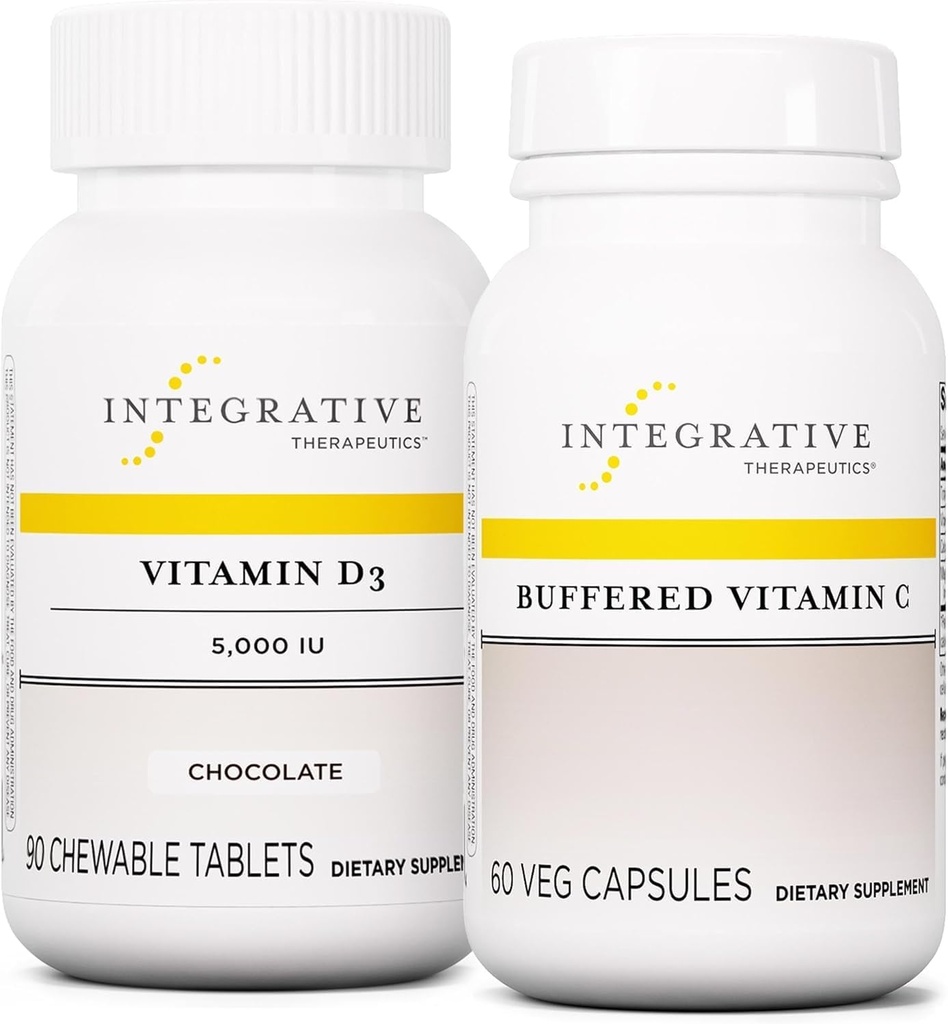 Integrative Therapeutics Bundle with Buffered Vitamin C 1,000 mg, 60 Capsules & Vitamin D3 125 mcg, 90 Chewables - Buffered Vitamin C for Antioxidant Support* - Vitamin D3 to Support Health*
