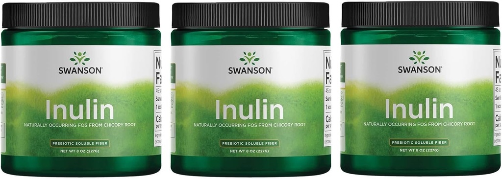 Swanson Inulin - Prebiotic Soluble Fiber Powder Promoting Digestive Health - Naturally Occurring FOS from Chicory Root Supporting Overall Gut Performance - (8 oz Each) (3 Pack)