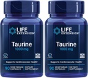 Life Extension Taurine, Pure Taurine Amino Acid Supplement, Heart, Liver and Brain Health, Longevity, Muscle and Exercise, 1000 mg dose, Non-GMO, Gluten-Free - Two Pack - 90 Vegetarian Capsules x 2