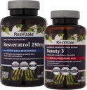 ResVitale Beauty 3 - Skin Care Supplement with Collagen, Keratin & Elastin - 90 Capsules & Resveratrol 250 mg - Resveratrol Supplement for Men and Women - 120 Veggie Capsules